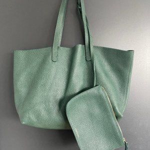 Mansur Gavriel Small Tote in Green Pebble Leather